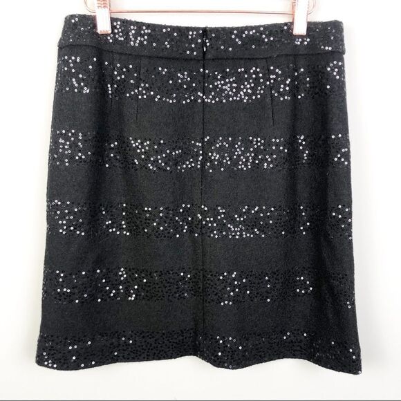 LOFT | Sequin Stripe Wool Blend Skirt Black Size 4 - Picture 6 of 9